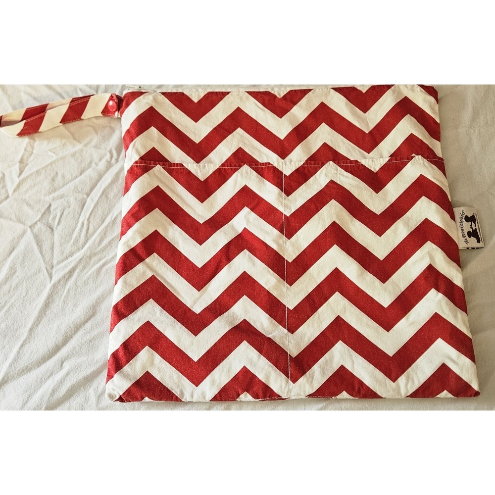 The Pot-a-Cake Baby Red Chevron Wet Bag Diaper‎ Clutch Handmade USA